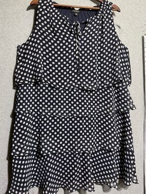 Roz & Ali Navy Sleeveless Tiered Dress with Polka Dot Detail